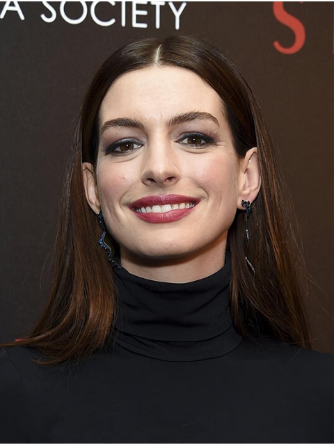 16'' Long Straight Without Bangs Black to Brown Lace Front Long  Synthetic Women Anne Hathaway Wigs