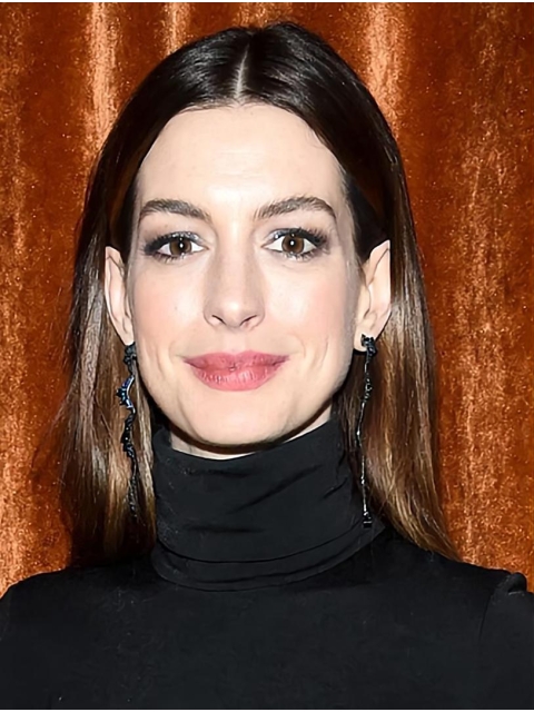 16'' Long Straight Without Bangs Black to Brown Lace Front Long  Synthetic Women Anne Hathaway Wigs