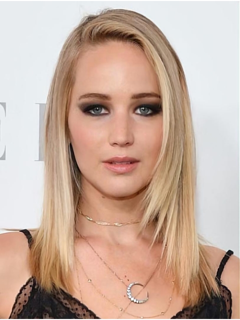 16"Long Synthetic  Blonde Lace Front Straight  Women Jennifer Lawrence Wigs