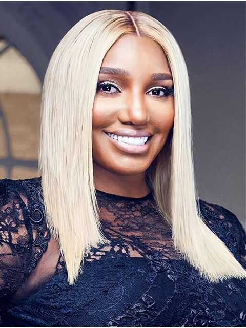 16" Long Straight Without Bangs Lace Front Synthetic Grey Women NeNe Leakes Wigs