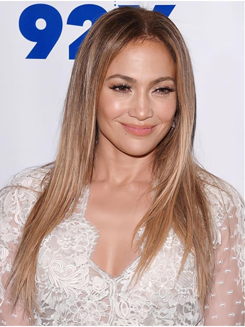  18" Long Straight Without Bangs Lace Front Blonde Synthetic Women Jennifer Lopez Wigs