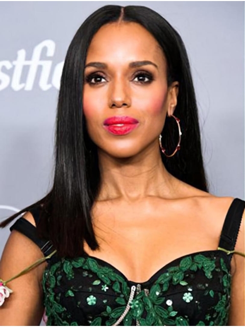 16'' Straight Long Lace Front Black Remy Human Hair Women Kerry Washington Wigs