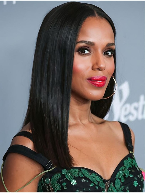 16'' Straight Long Lace Front Black Remy Human Hair Women Kerry Washington Wigs