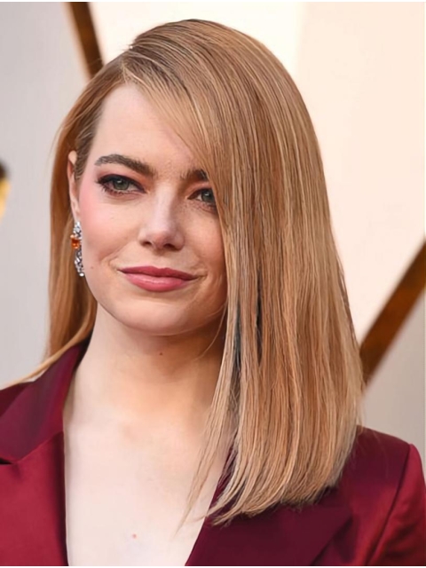 16" Stragiht Long Lace Front  Blonde Without Bangs Synthetic Women Emma Stone Wigs