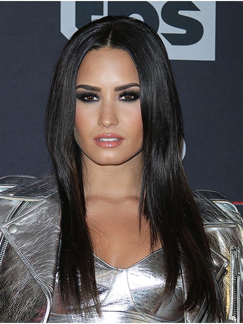 18" Lace Front Long Black Without Bangs Demi Lovato Wigs