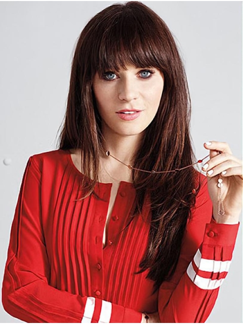 20"Long  Straight With Bangs Brown  Lace Front  Synthetic Women Zooey Deschanel Wigs