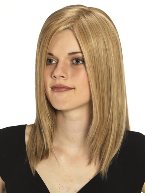 14'' Fashionable Shoulder Length Straight  Blonde Monofilament Long Human Hair Wigs For Wigs