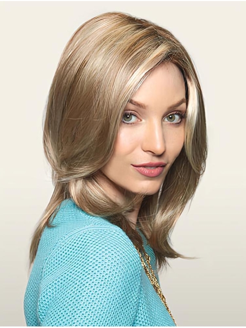 16'' Traditional Long Straight Blonde Monofilament Synthetic Women Wigs