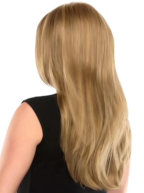 Blonde Long Straight Without Bangs 100% Hand-tied Mono Top Synthetic Women Wigs