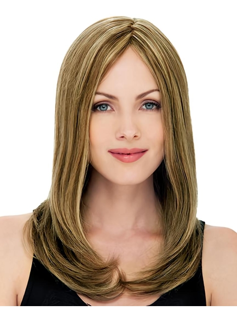 20'' Straight Blonde Monofilament Top Lace Front Remy Human Hair Long Synthetic Women Wigs