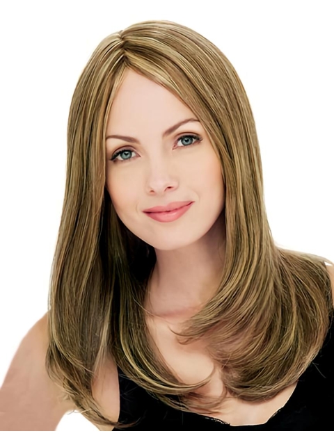 20'' Straight Blonde Monofilament Top Lace Front Remy Human Hair Long Synthetic Women Wigs