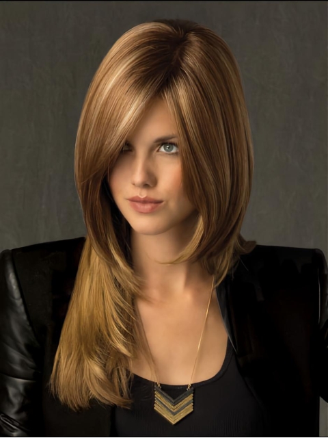 Shining Straight Without Bangs Blonde Monofilament Lace Front Long  Synthetic Women  Celebrity Wigs