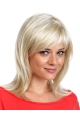 Mature Straight Layered With Bangs Monofilament Top Lace Front Blonde  Synthetic Long Women Wigs