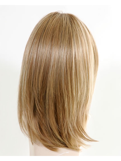 Mature Straight Layered With Bangs Monofilament Top Lace Front Blonde  Synthetic Long Women Wigs