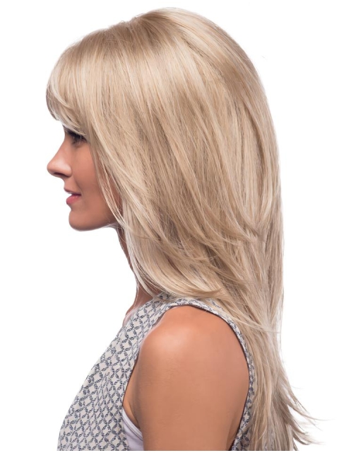 20'' Amazing Straight With Bangs Blonde Monofilament Lace Front Remy Human Hair Long Women Wigs