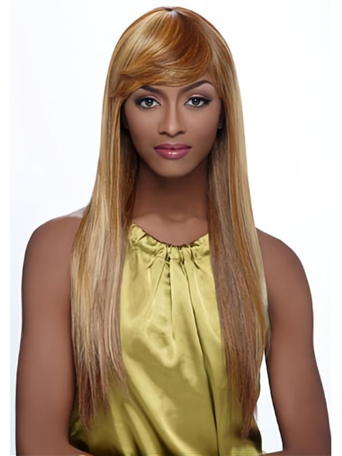 Polite Blonde Straight With Bangs Capless Long Synthetic Women African American Wigs