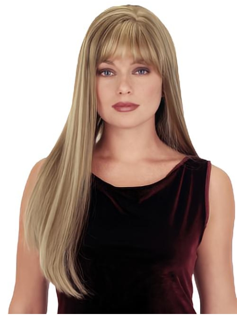 26'' Stylish Blonde Straight With Bangs Capless Long Synthetic Women Wigs