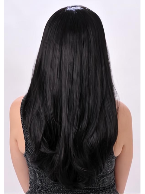 27'' Straight Without Bangs Trendy Black Monofialment Lace Front Synthetic Long Women Wigs