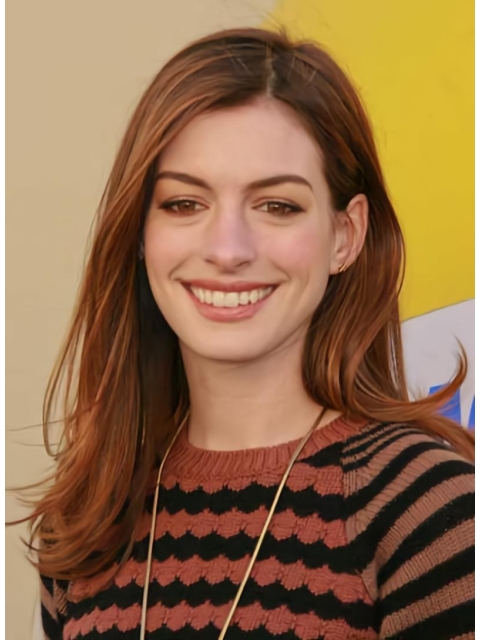 19'' Straight Without Bangs Durable Auburn Monofilament Lace Front Long Synthetic Women Anne Hathaway Wigs