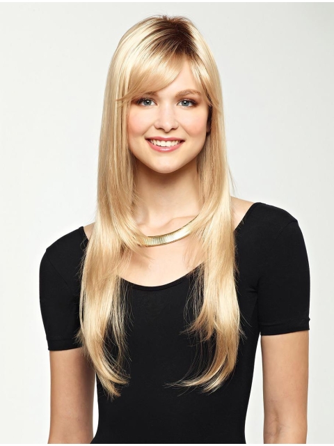 Trendy Blonde Straight With Bangs Capless Long Synthetic Women Wigs