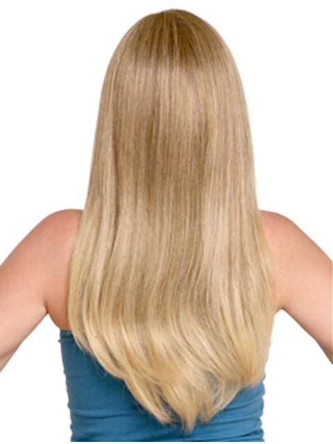 23'' Blonde Straight Without Bangs Monofilament Remy Human Hair  Long Women Sassy  Wigs