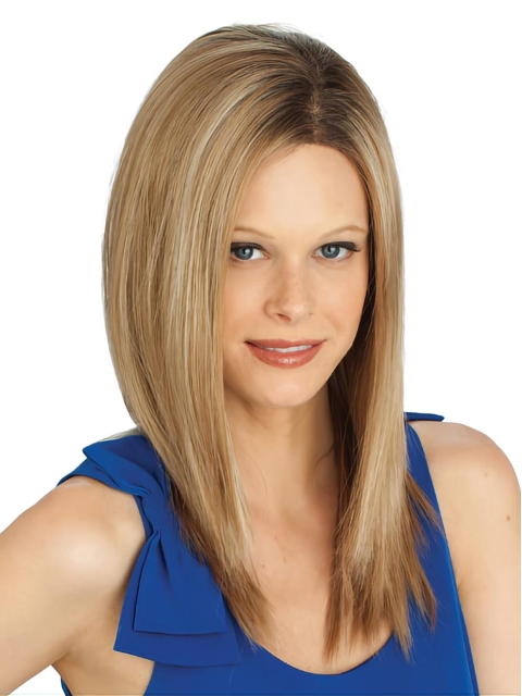 18'' Straight Without Bangs Blonde Mono Top Lace Front Synthetic Popular Long  Women Wigs