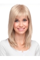 14'' Blonde Straight  With Bangs Monofilament Synthetic Easeful Long  Women Wigs