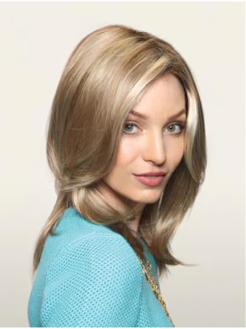 16'' Perfect Blonde Straight Without Bangs Monofilament Long Synthtetic Women Wigs