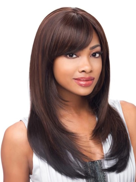 16'' Auburn Layered  Straight With Bangs Lace Front Gentle  Remy Human Hair Wigs For Cancer