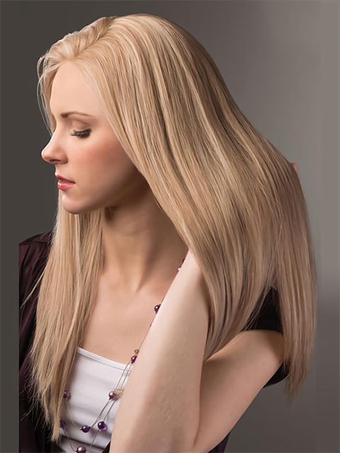 22'' Straight Without Bangs Suitable Blonde Monofilament Lace Front Long Women Remy Human Wigs