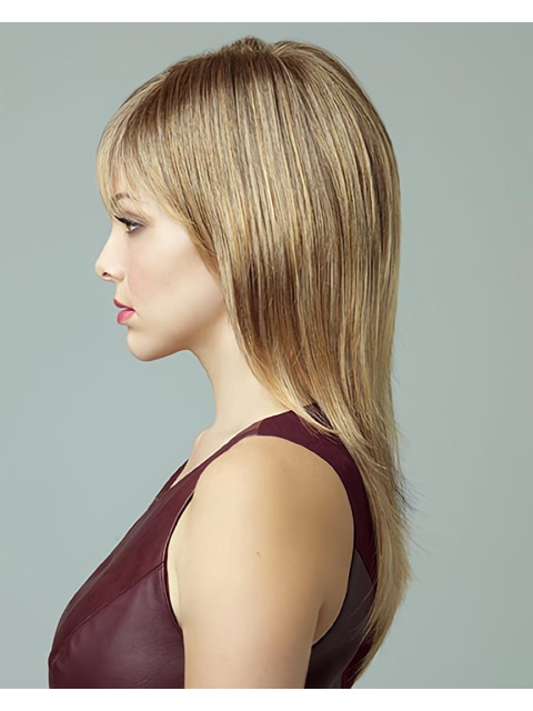 Elegant Layered Synthetic Capless Blonde Straight With Bangs Long Women Wigs