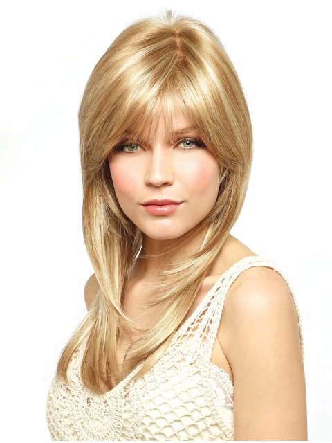 Preferential Blonde Layered Straigh tMonofilament Lace Front Synthetic Long Women Wigs