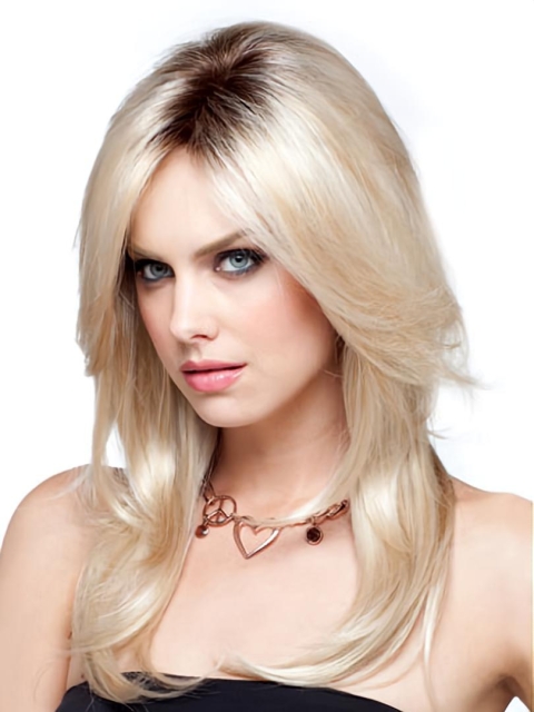 Blonde Layered Stragiht Lace Front Synthetic Braw Long Women Wigs