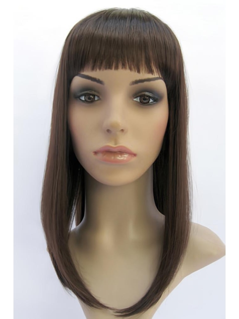 Fashionable Brown Straight With Bangs Capless Long Synthetic Kids Wigs