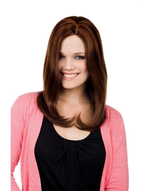 18'' Faddish Auburn Straight Without Bangs Monofilament Lace Front Synthetic Long Woomen Wigs