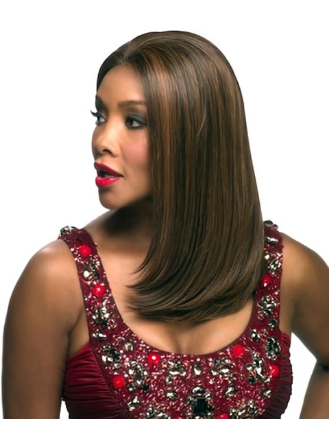 17'' Pleasing Brown Straight Without Bangs Lace Front Long Glueless Synthetic Women Wigs