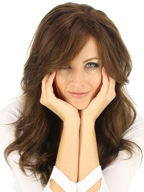 New Brown Layered Straight Without Bangs Capless Synthetic Women Wigs For Cancer