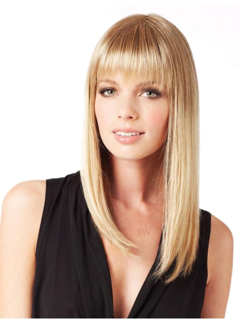 Discount Straight With Bangs Monofilament Lace Front Synthetic  Long Women Wigs