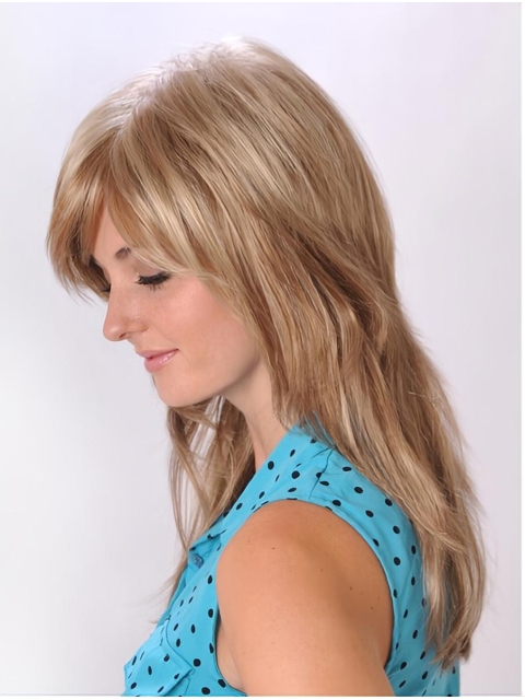 20'' Graceful Blonde Straight With Bangs Capless  Monofilament Synthetic Long Women Wigs