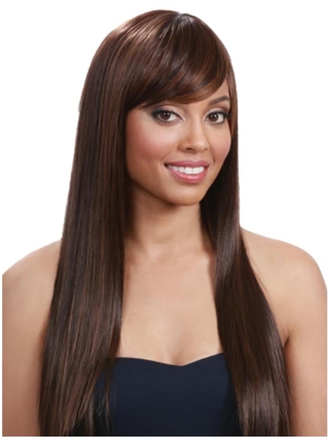 Refined Auburn Straight With Bangs Capless Long Human Hair Wigs & Half Wigs