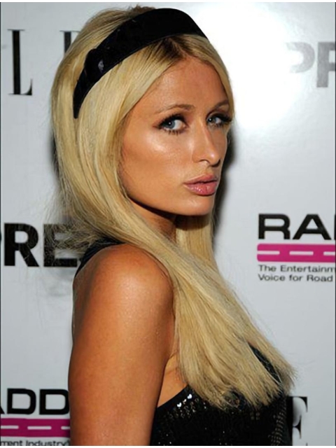 Wholesome Blonde Straight Without Bangs 100% Hand-Tied Monofilament  Long Synthetic Women Paris Hilton Wigs