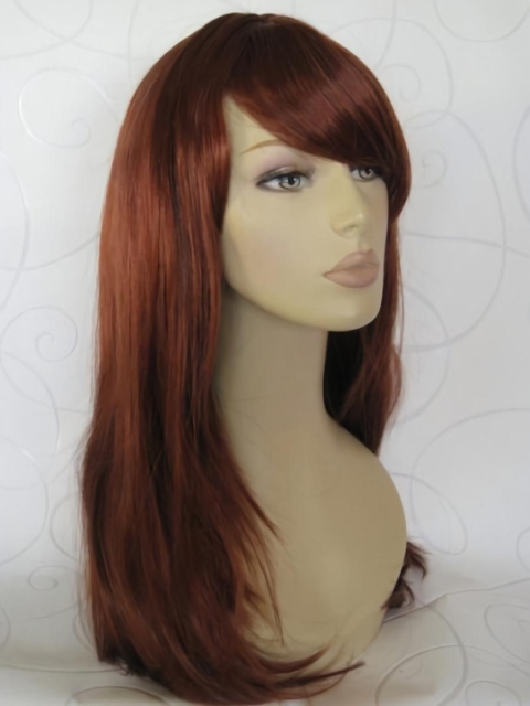 Gorgeous Black Straight With Bangs Capless Synthetic Long Women Wigs