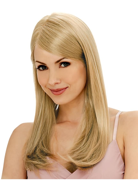 24'' Straight Without Bangs Impressive Blonde 100% Hand-Tied Monofilament  Lace Front Remy Human Hair Long Women Wigs