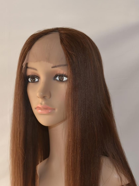 20'' No-fuss Auburn Straight Without Bangs Lace Front 100% Remy Human Hair Long Women U Part Wigs