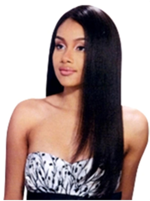 22'' Elegant Black Straight Without Bangs Full Lace Remy Human Hair Long Women Wigs