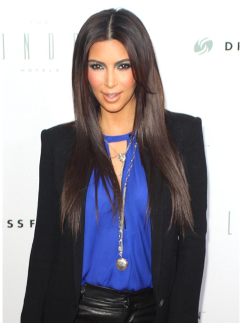 Unique Brown Straight Without Bangs Capless Long Synthetic Kim Kardashian Wigs