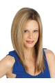 18'' Blonde Straight Without Bangs Monofilament Lace Front Synthetic Long No-fuss Wigs For Cancer