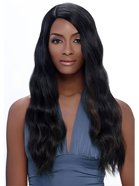 High Quality Black Wavy Without Bangs Capless Long Synthetic African American Women Wigs