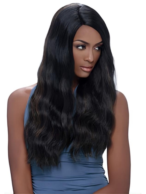 High Quality Black Wavy Without Bangs Capless Long Synthetic African American Women Wigs