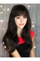 20'' Convenient Black Straight With Bangs Capless Remy Human Hair Long  Women Wigs